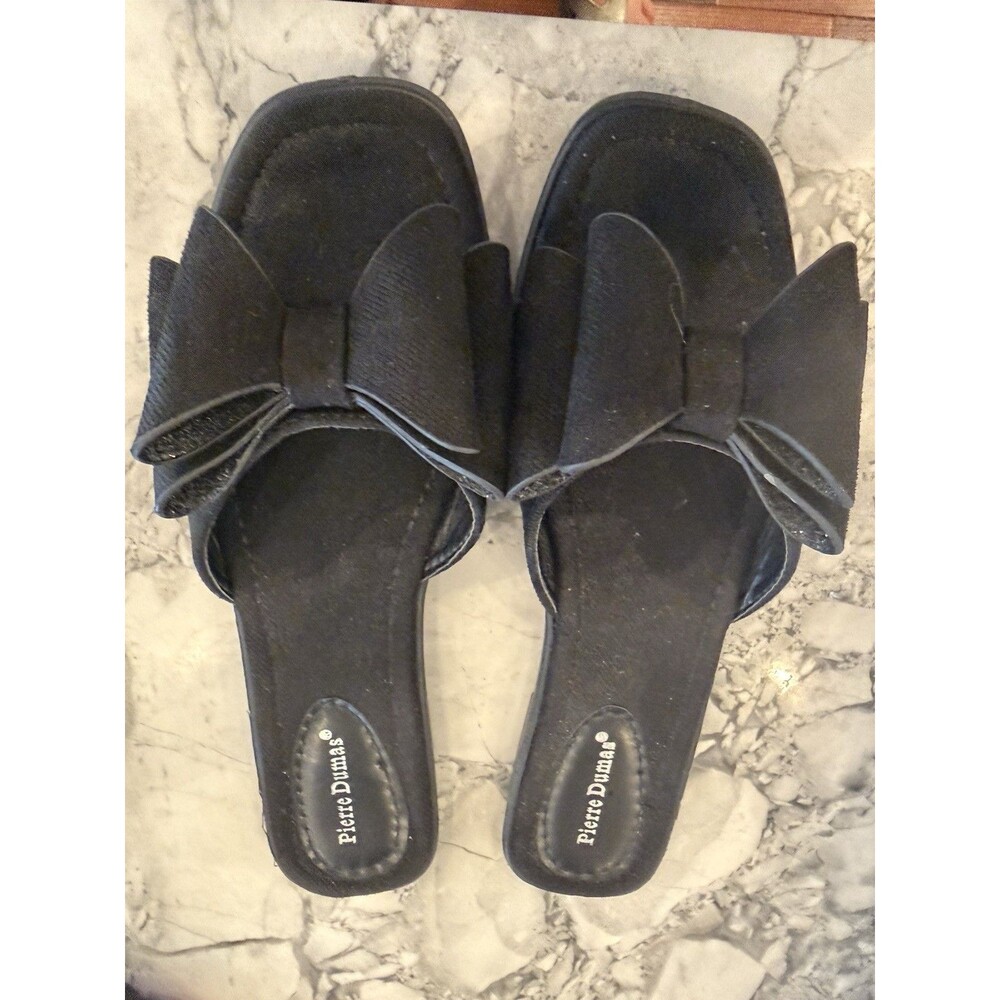 Pierre Dumas Women’s 8.5 Black Bow Slide Sandals Empress-30 Low Heel